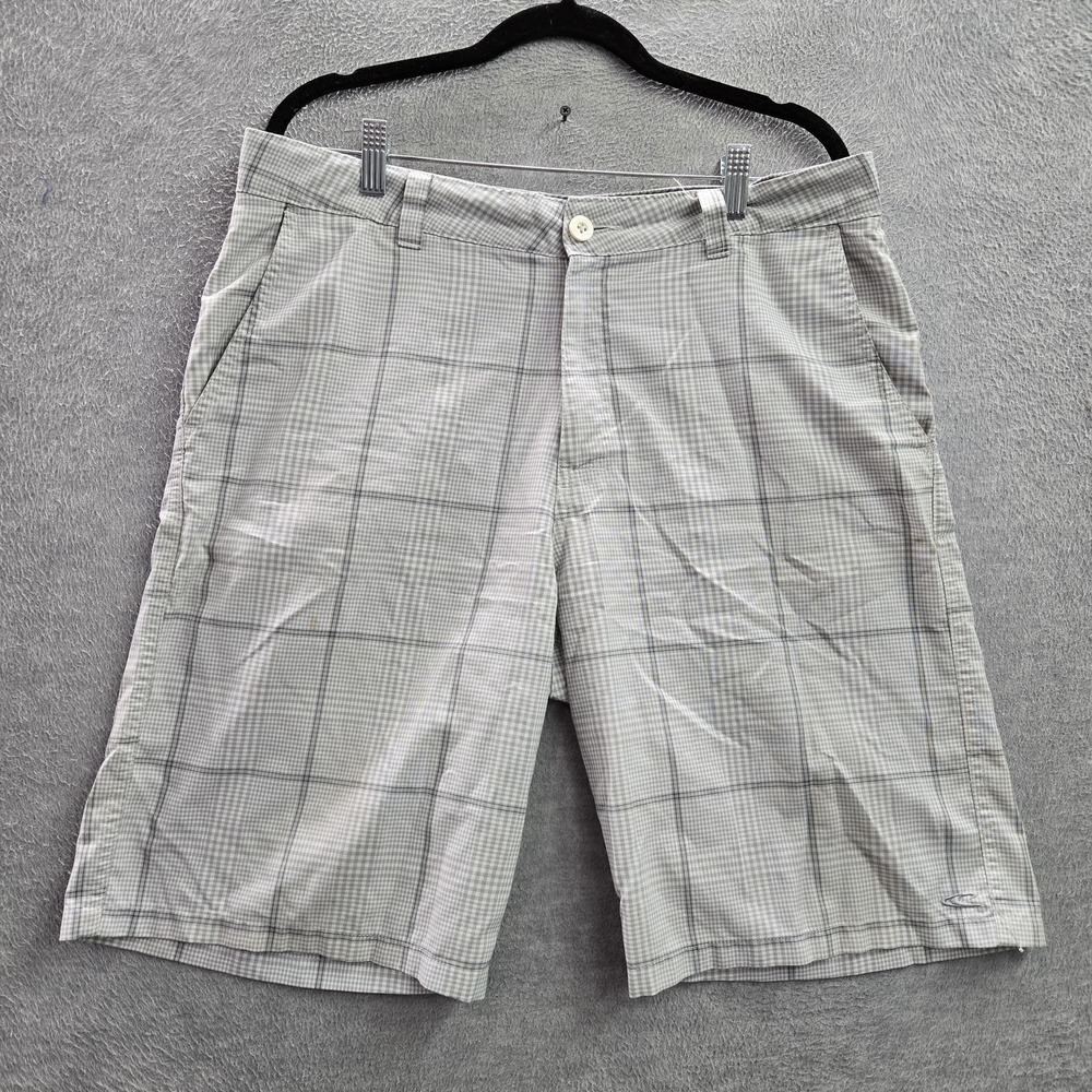O'Neill Men Shorts 34 White Logo Embroidery Check Chino Button 11" READ